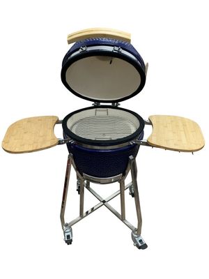 Griglia Kamado da 18 pollici in ceramica colore blu 48 cm con carrello e tavolini