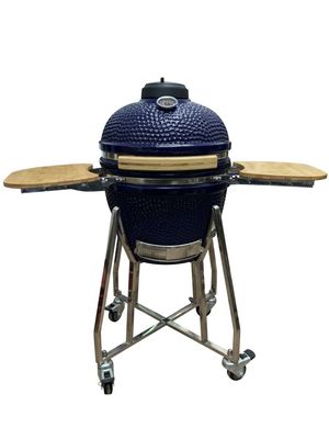 Griglia Kamado da 18 pollici in ceramica colore blu 48 cm con carrello e tavolini