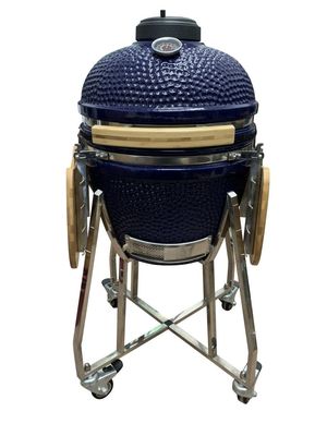 Griglia Kamado da 18 pollici in ceramica colore blu 48 cm con carrello e tavolini