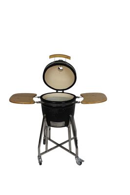 Griglia Kamado in ceramica da 16 pollici colore nero antracite 40 cm con carrello e tavolini