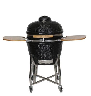 Griglia Kamado da esterno in ceramica da 24 pollici colore nero antracite 61 cm con carrello e tavolini