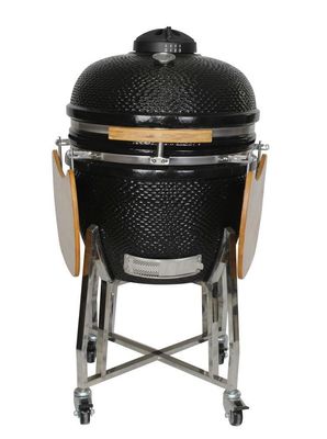 Griglia Kamado da esterno in ceramica da 24 pollici colore nero antracite 61 cm con carrello e tavolini