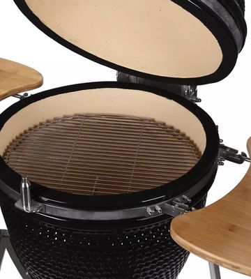 Griglia Kamado da esterno in ceramica da 24 pollici colore nero antracite 61 cm con carrello e tavolini