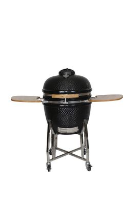 Griglia Kamado da esterno in ceramica da 24 pollici colore nero antracite 61 cm con carrello e tavolini