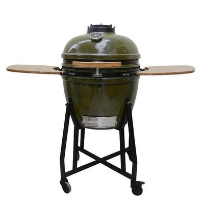 Griglia Kamado in ceramica da 23 pollici a carbone per esterni colore verde tropicale 59 cm con carrello e tavolini