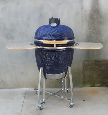 Barbecue in ceramica Kamado Grill da esterno da 22 pollici colore blu navy con carrello e tavolini