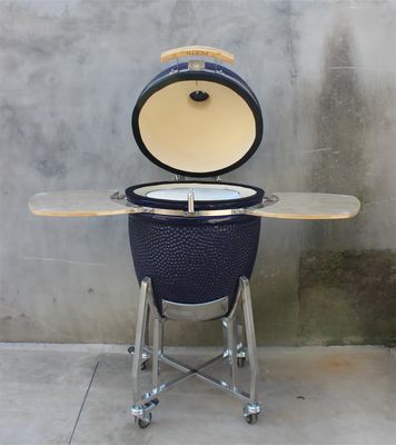 Griglia per barbecue in ceramica da esterno da 22 pollici colore blu navy con carrello e tavolini