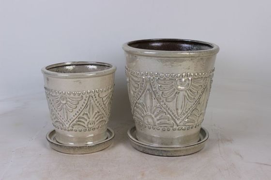 Vasi da interno in ceramica smaltata con piattino da 6 pollici e 8 pollici