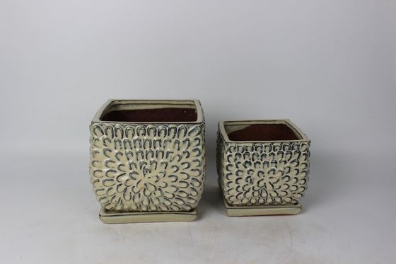 Vasi da interno in ceramica da 8 pollici da 6 pollici quadrati con piattino smaltato