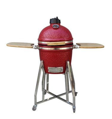 Kamado Fumatore in ceramica antracite da 15 pollici colore rosso 39 cm con carrello e tavolini