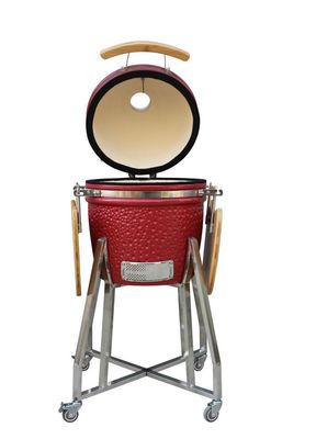 Griglia Kamado da 15 pollici in ceramica in acciaio inossidabile colore rosso 39 cm con carrello e tavolini