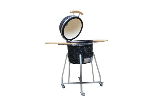 Griglia da esterno in ceramica stile Kamado colore nero lucido 15 39 cm con carrello e tavolini