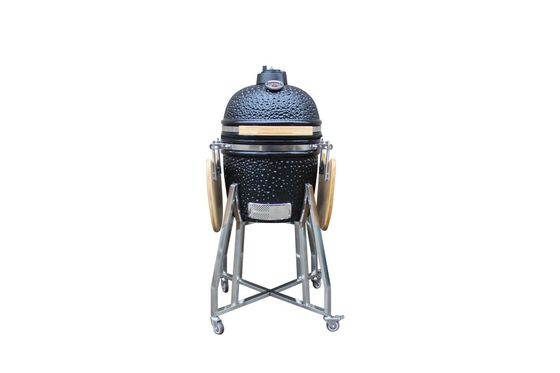 Griglia da esterno in ceramica stile Kamado colore nero lucido 15 39 cm con carrello e tavolini