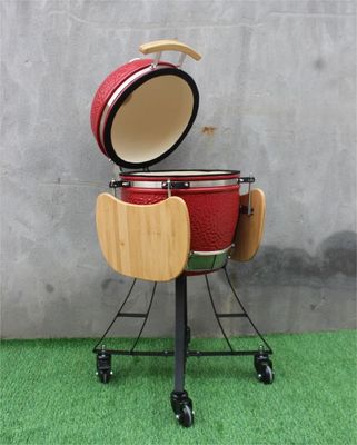 Bollitore in ceramica da 17 pollici BBQ colore rosso reale 44 cm con carrello e tavolini