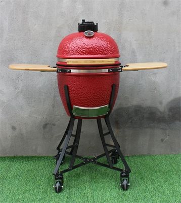 Griglia Kamado in ceramica di colore rosso reale da 44 cm da 17 pollici con carrello e tavolini