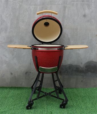 Barbecue in ceramica da 17 pollici Kamado Colore rosso reale 44 cm Utensili da cucina Ferro rivestito nero